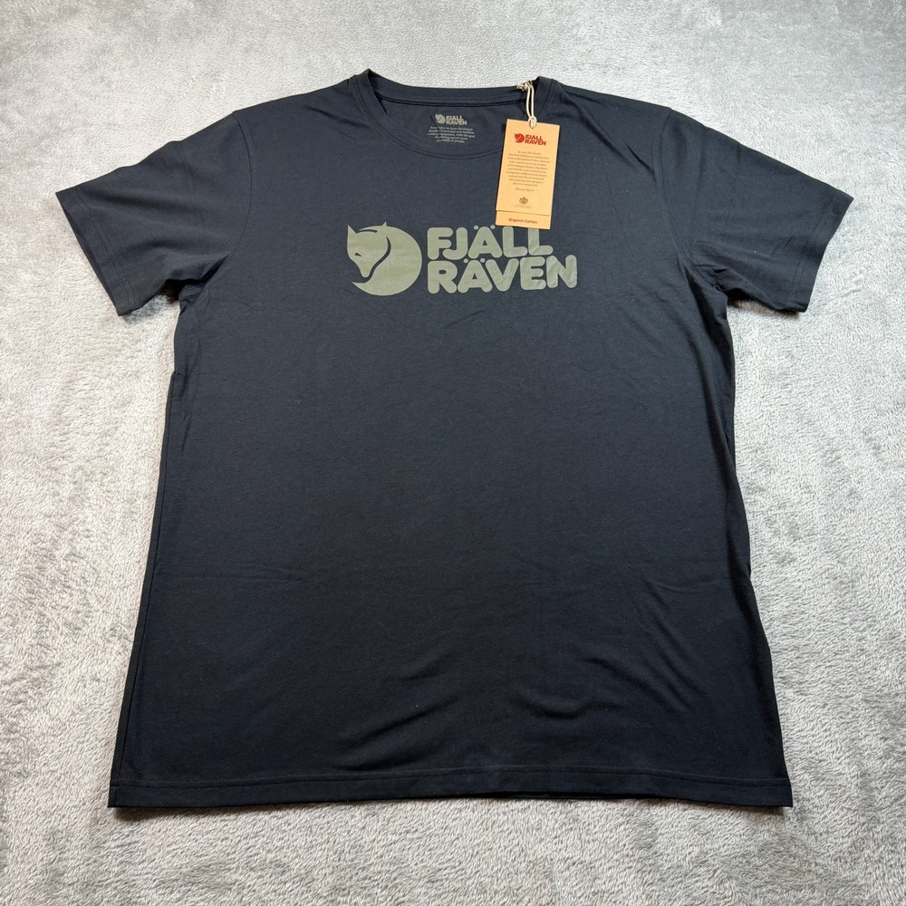 Fjallraven Logo T-shirt Men Large Black Organic Cotton Short Sleeve NWT